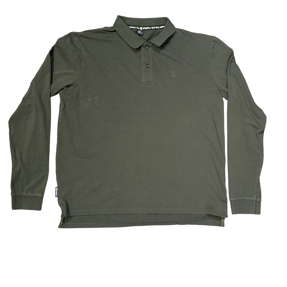 Baerskin Golfer Polo Shirt Mens L Dark Olive Green Long Sleeve Tactical Cotton